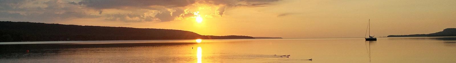Sunset view of a shore on Lake Michigan